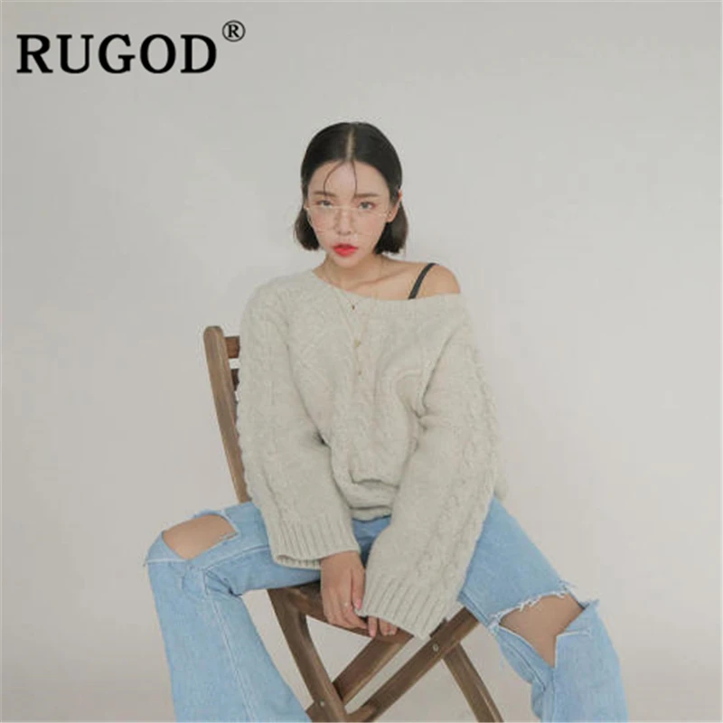Белый RUGOD новые зимние теплые свитера, пуловеры для женщин с круглым вырезом свободного размера плюс, вязаный свитер, пальто, мода для женщин, корейский стиль - Цвет: Белый