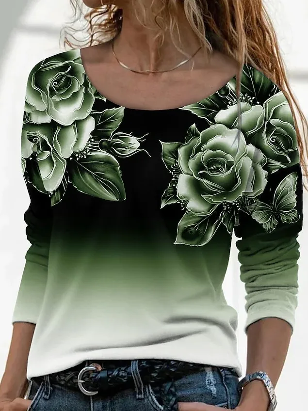 H39cbab15f87743bbb931b2e8c7afcaaa2 - Casual Floral Print Long Sleeve T-shirt