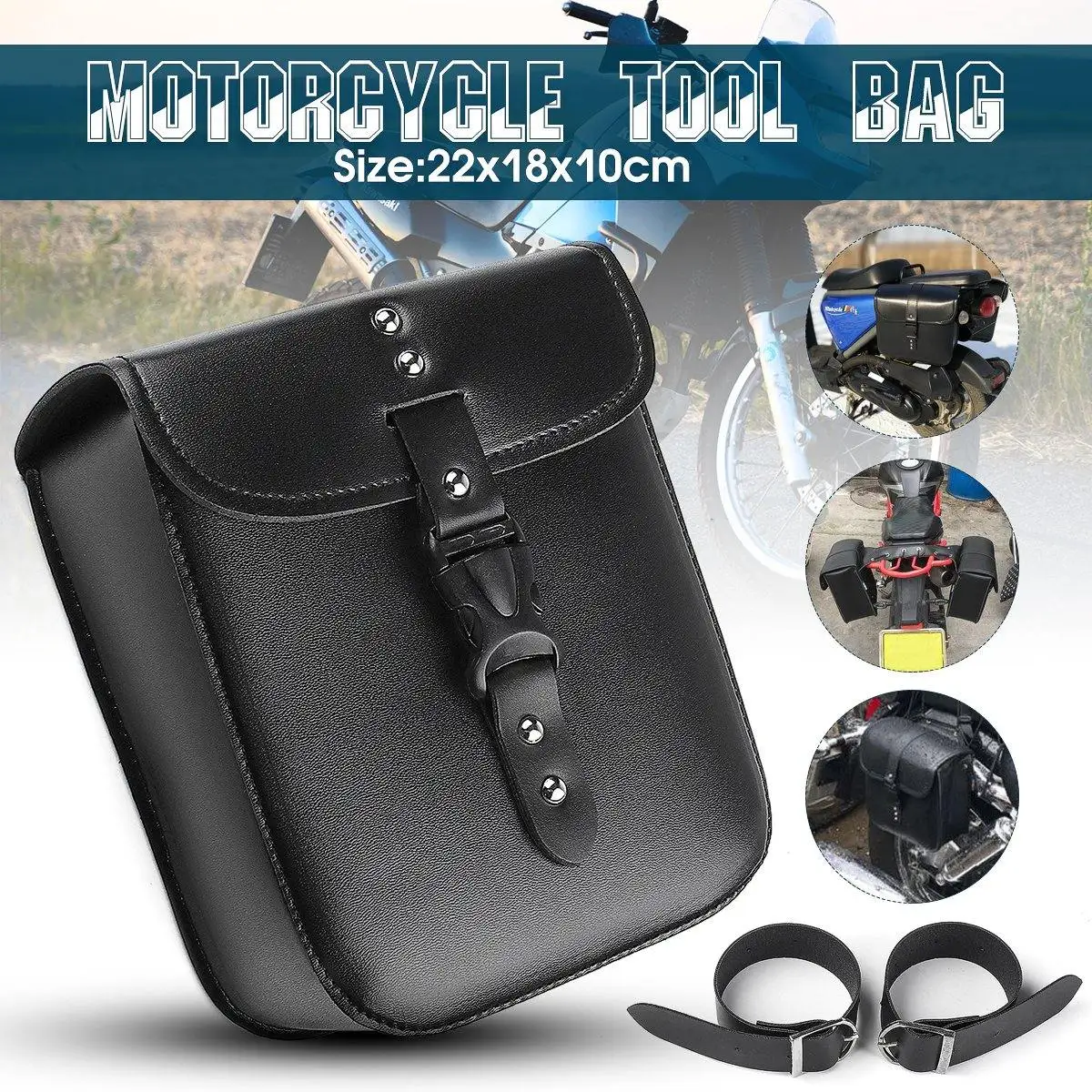 Universal Motorcycle Saddle Bags Leather Storage Tool PU Leather Bar Side Pouch Bags With Mounting Straps for Honda for Motor