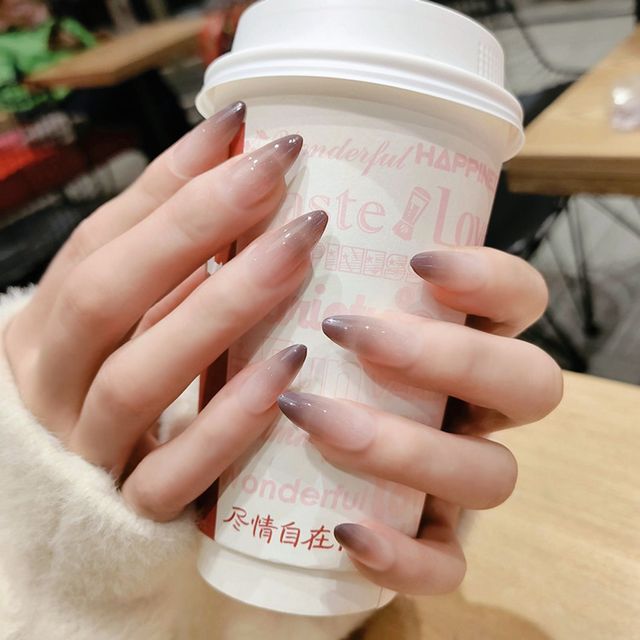 Artificial False Nails with Glue Milk Tea Gradients Long Stiletto Designs Manicure Art Patch Tips Fake Nails Press on Nail