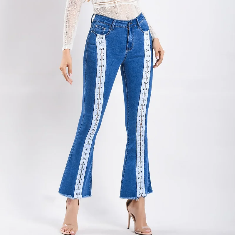

2019 Striped Wash Push Up Flare Jeans Woman Stretch High Waist Plus Size Wide Leg Denim Pants Femme New 2019 Autumn Sale Items