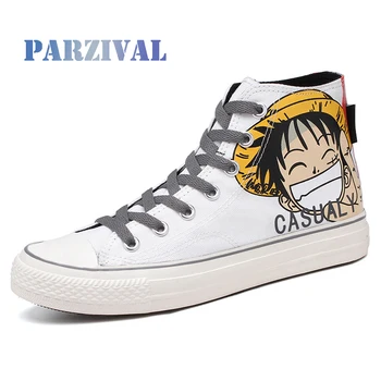 

PARZIVAL Men High top Canvas Shoes Anime Graffiti Monkey D. Luffy Casual Shoes One Piece Sneakers Young Men Vulcanize Shoes