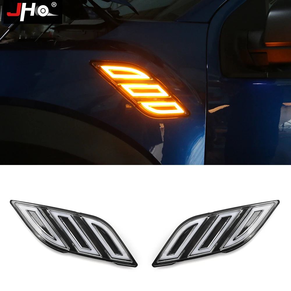 

JHO Front Fender Vent LED Daytime Running Light with Turn Signal Lamp for Ford F150 Raptor 2017-2020 2018 2019 Truck Accessories