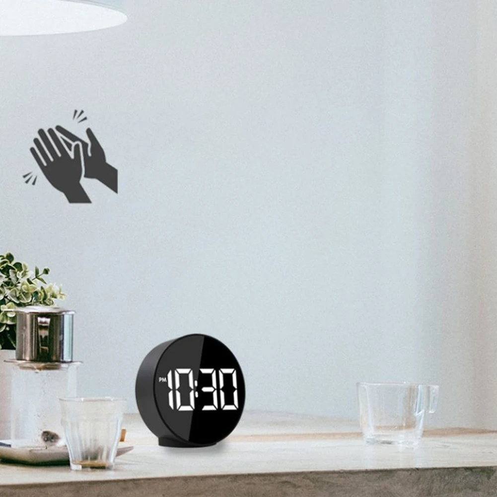 Ночной режим Wake Up Регулируемая Яркость Led Питание от батареи легкое чтение офисное Голосовое управление цифровые часы электронные круглые