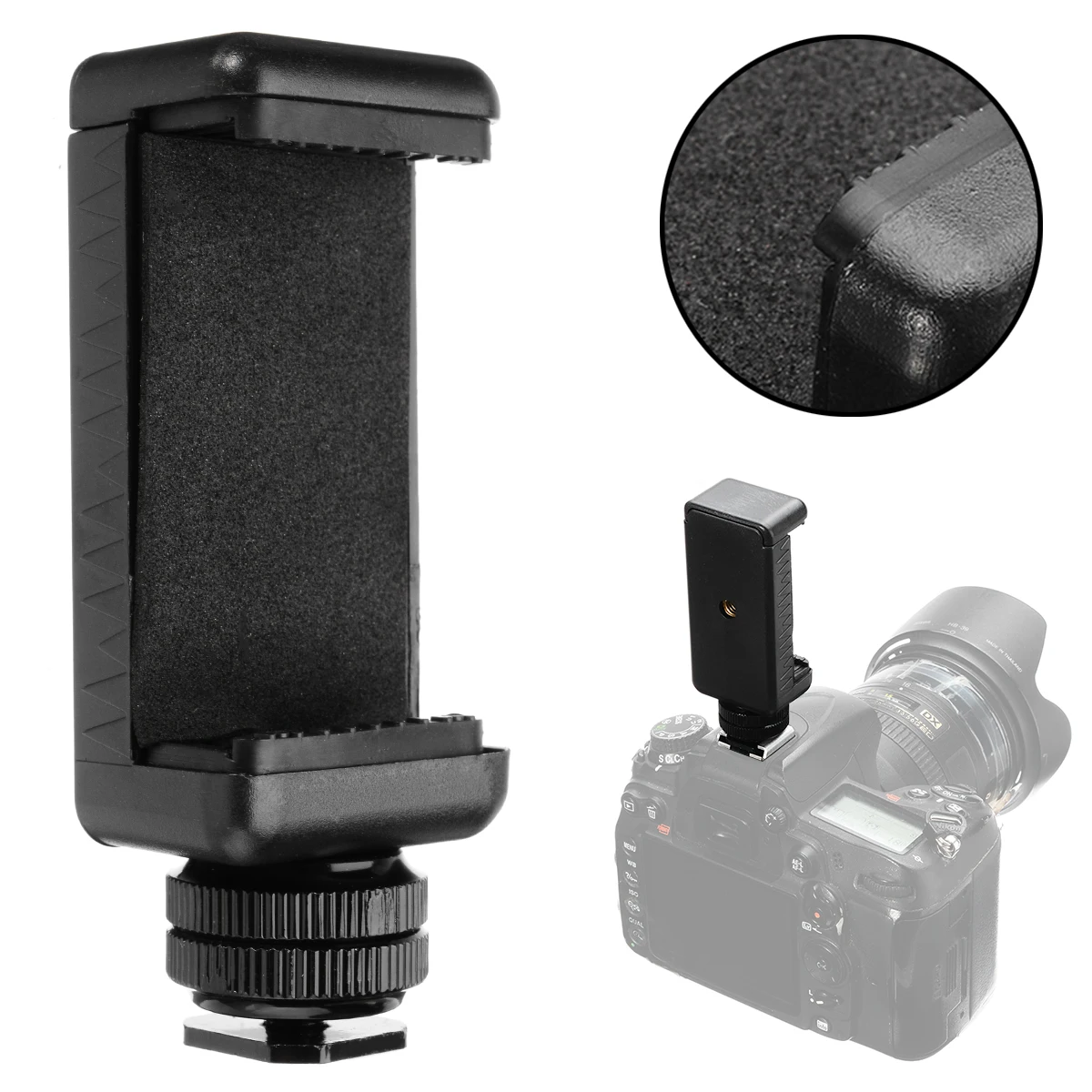 

Mayitr High Quality 1/4" Phone Clip Holder + Hot Shoe Adapter Mount For Camera Black