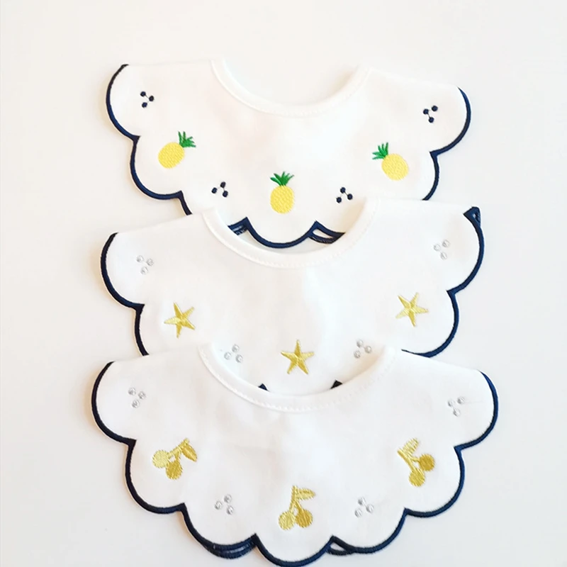 Ins Newborn Baby Cotton Bibs Saliva Towel Fashion Fake Collar Bib Embroidery Drooling Towel Baby Accessories