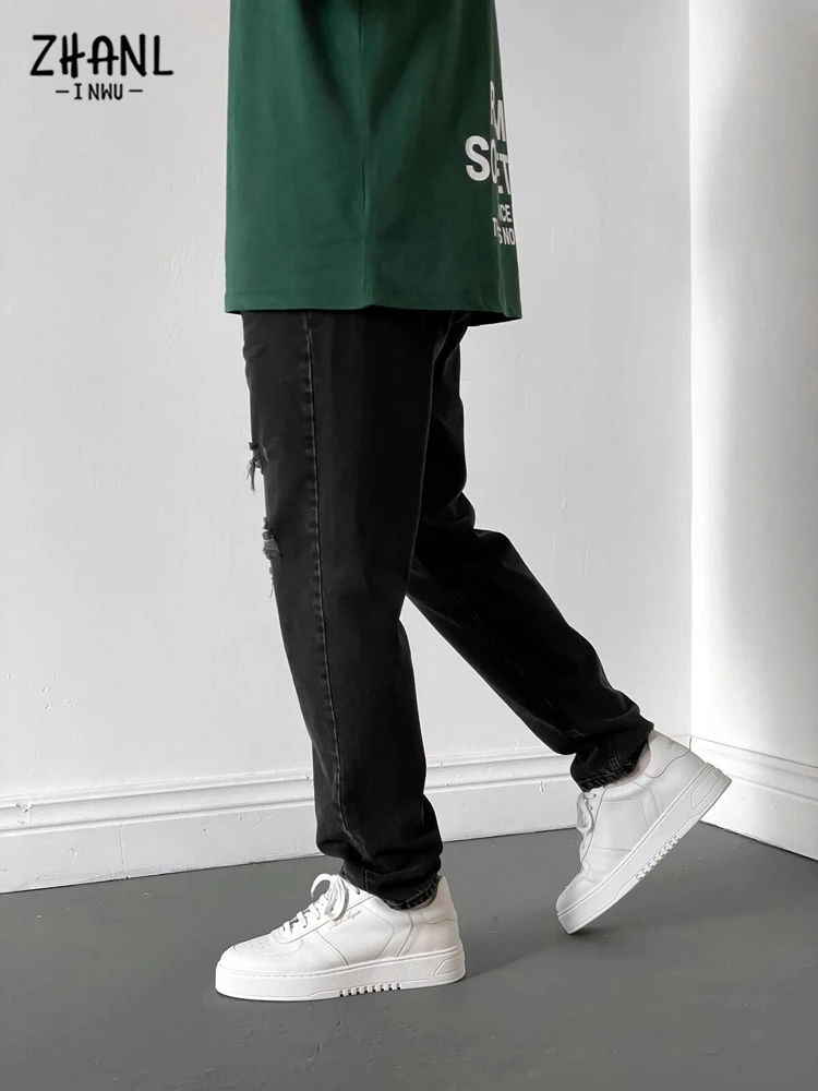 Ropa de calle para hombre, pantalones vaqueros negros rasgados, holgados, de diseño Simple, alta calidad, baratos, Y2k, con bolsillos|Pantalones vaqueros| AliExpress