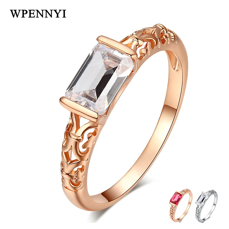 

Top Quality Rectangle Cubic Zirconia Red / Clear Crystal Hollow out Retro Carving Craft Woman Finger Rings Wholesale Gifts