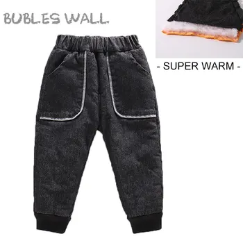 

2-5T 2020 Winter Baby Boys Warm Harem Pants Fleece Jeans Children New Casual Patchwork Thick Velvet Denim Pants Joggers
