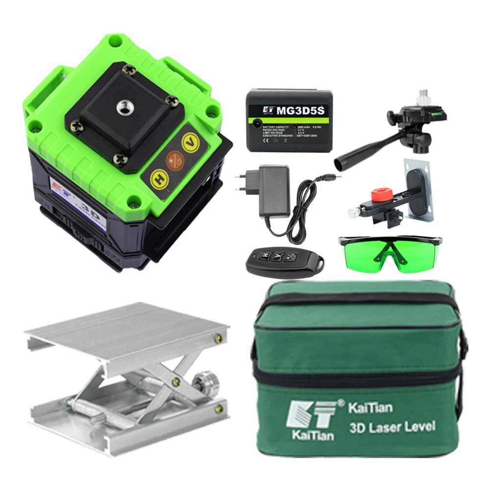 

KaiTian Laser Level Battery 12Lines 3D Level Self-Leveling Horizontal&Vertical Cross Powerful 360 Bracket Green Level Laser Line