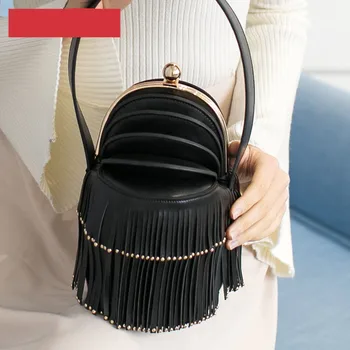 

New Tassel Bucket Handbag Kawaii Lolita Golden Rivet Designer Bags Famous Brand Women Bags Purse