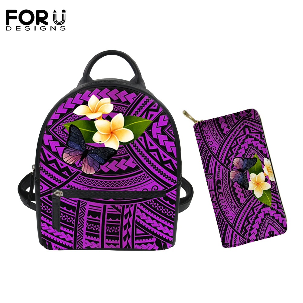 FORUDESIGNS mochila de piel sintética para mujer, cartera pequeña de 2 Polinesia, flor, mariposa, diseño de marca, bolso con cremallera, buena calidad|Mochilas| AliExpress