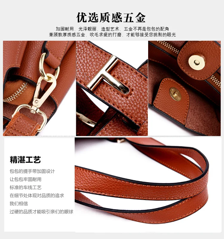 new leather women's bag simple leather shoulder slung portable bucket tote bag