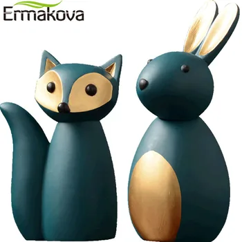 

ERMAKOVA Creative Resin Rabbit Figurine Fox Statue Home Decoration Art Ornament Craft Abstract Resin Animal Sculpture