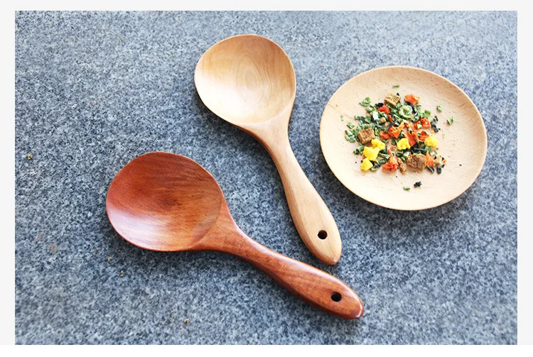 Деревянная лопатка для риса, кухонные ложки из цельного дерева, Сервировочные Ложки для риса с круглым ртом, кухонные принадлежности WB993