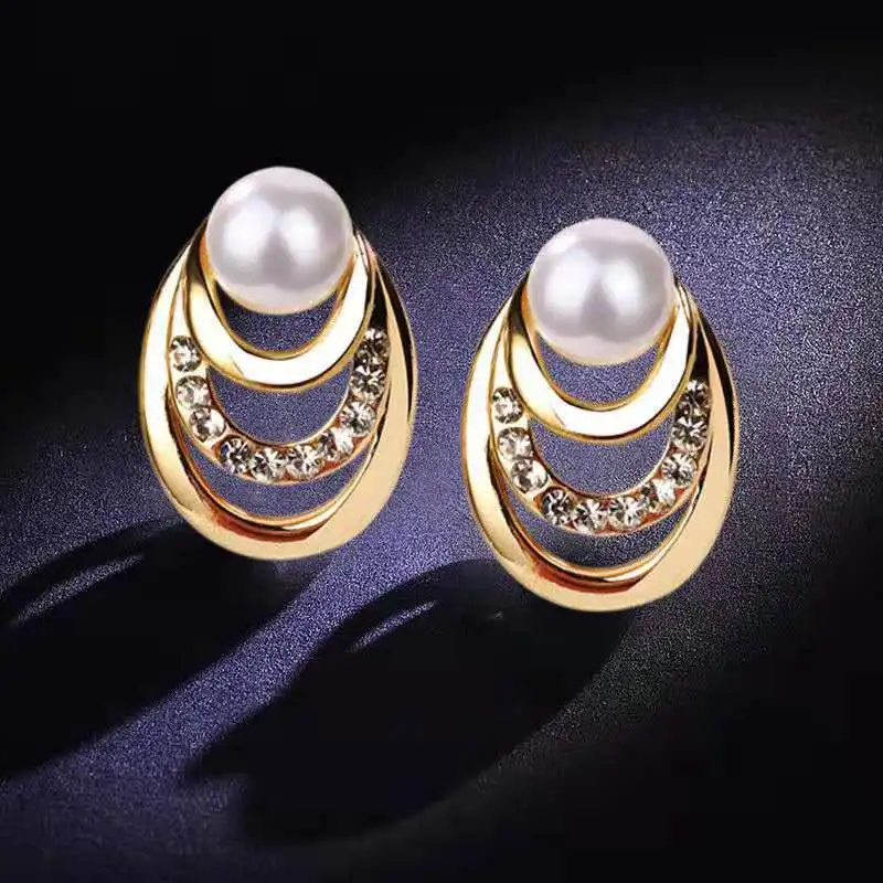 Корейский дизайн, кристалл, имитация жемчуга, серьги-гвоздики для женщин, элегантные многослойные круги, золотой цвет, Oorbellen, модные ювелирные изделия - Окраска металла: Gold 1211