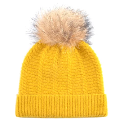 Fur pom pom for hats women winter caps girl knitted beanie women warm beanies cap ladies skullies casual pompom hat gorro - Цвет: Цвет: желтый