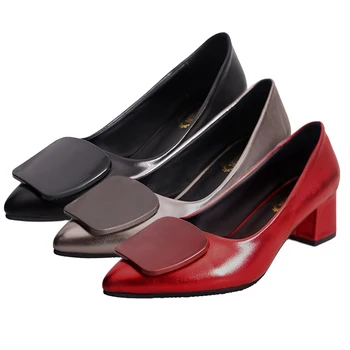 

2020 Summer New Fashion Ladies High Heels Casual Pointed Head Work Shoes Women Red Square Heel Shopping Shoes for Woman 35-41