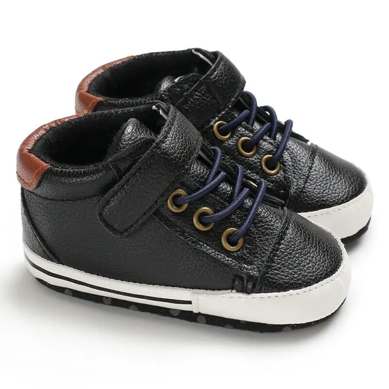 Новая мягкая детская обувь для маленьких мальчиков и девочек, кроссовки из искусственной кожи, противоскользящие кроссовки, детская обувь - Цвет: Черный