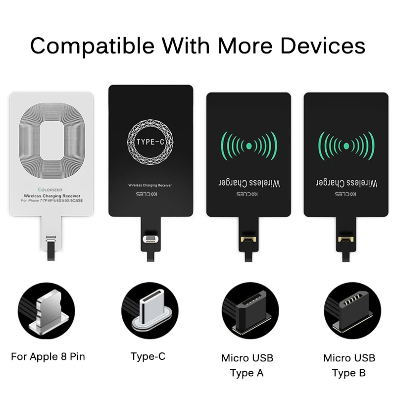 Qi Wireless Charging Receiver For iPhone 7 6s Plus 5s Micro USB Type C Universal Fast Wireless Charger For Samsung Huawei Xiaomi afbeelding