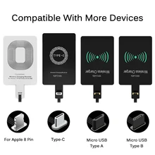 Receptor de carga inalámbrica Qi para iPhone 7, 6s Plus, 5s, Micro USB tipo C, cargador inalámbrico rápido Universal para Samsung, Huawei, Xiaomi