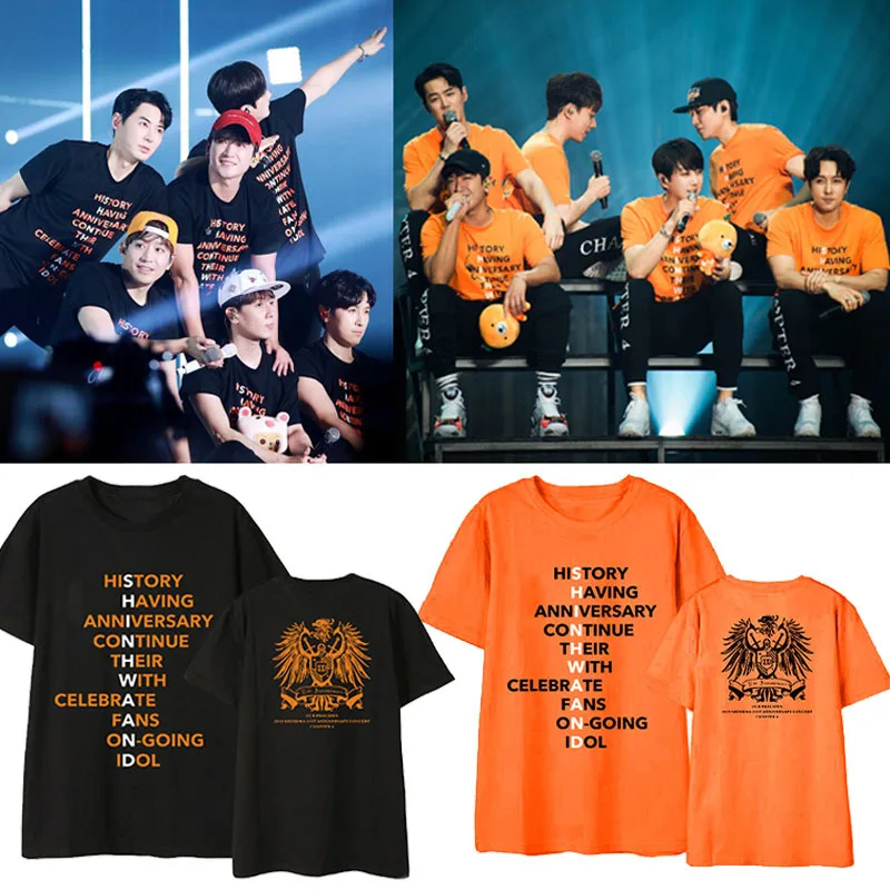 Новый Kpop Shinhwa Юбилей концерт такой же печать круглая горловина Футболка Для