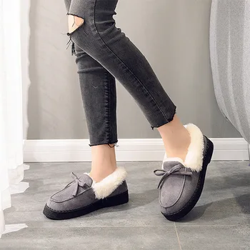 

Women Flat Shoes Slip On Suede Platform Women's Soft Warm Loafers Winter Ladies Fur Plush Bowtie Woman Causal Female Shoes 2019