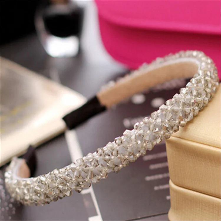 Solid Color Luxury Rhinestone Headband Women Beads Bezel Hair Hoop Korea Hairband Girls Bride Wedding Hair Accessories - Цвет: pattern 2 gray