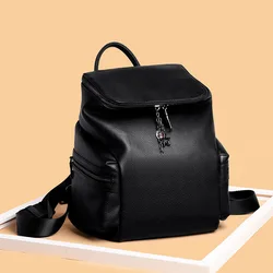 Fashion Trendyol Simplicity Casual Bucket Bags For Women Genuine Leather Luxury Designer Waterproof Backpack Travel Black Back