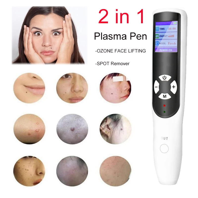 US $163.19 2 In 1 Plasma Pen Freckle Remover Machine And Ozone AntiWrinkle Device LCD Mole Tattoo Skin Tag Removal Tool Dark Spot Cleaner