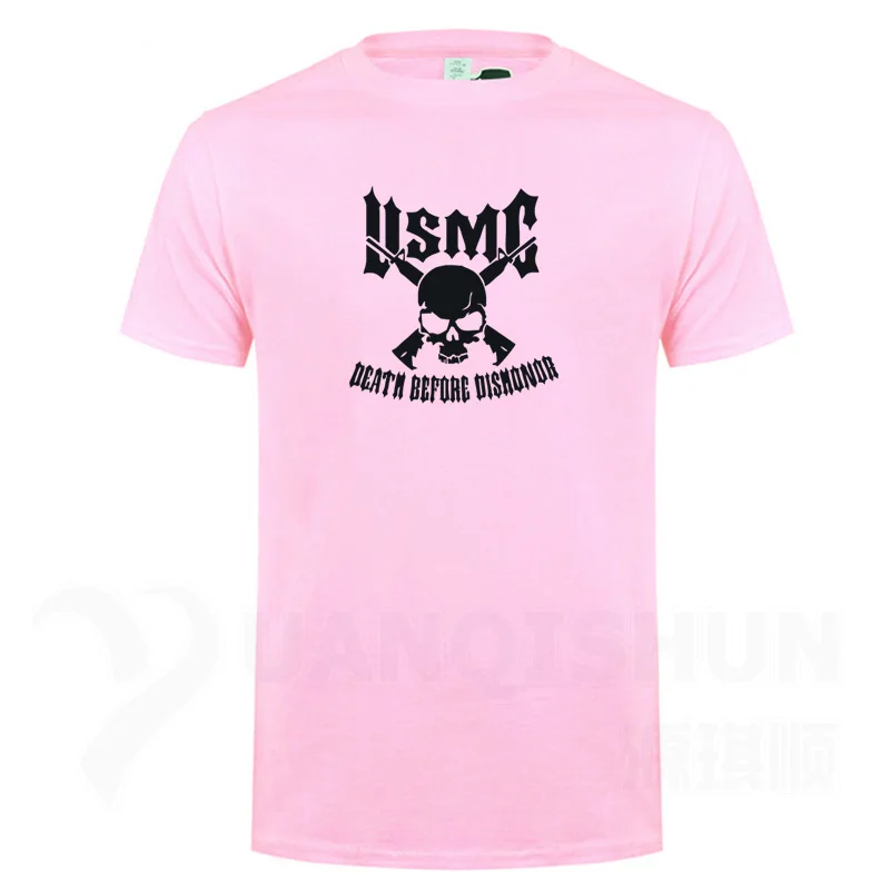 Pink Usmc Marines Skull футболка с пистолетами художественный дизайн Мужская Футболка Высокое качество 16 цветов Чистый хлопок короткий рукав тройники уличная хип-хоп - Цвет: Pink