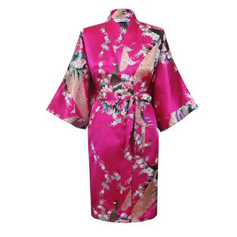 Kimono Dress Japanese Style Peacock Floral Print Satin Loose Traditional sleepwear Haori Asian Clothes Pajamas Bathing Robe japanese kimono japanese kimono cardigan japanese kimono shirt