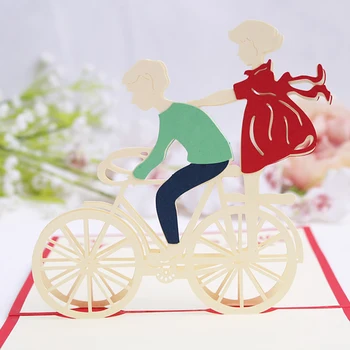 

Free Shipping 520 romantic three-dimensional small card Love bicycle confession blessing Valentine's Day 3D paper carving