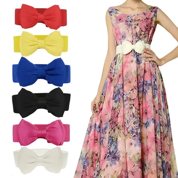 

2020 Hot Fashion Womens Chiffon Bowknot Elastic Bow Wide Stretch Bukle Waistband Waist Belt H66