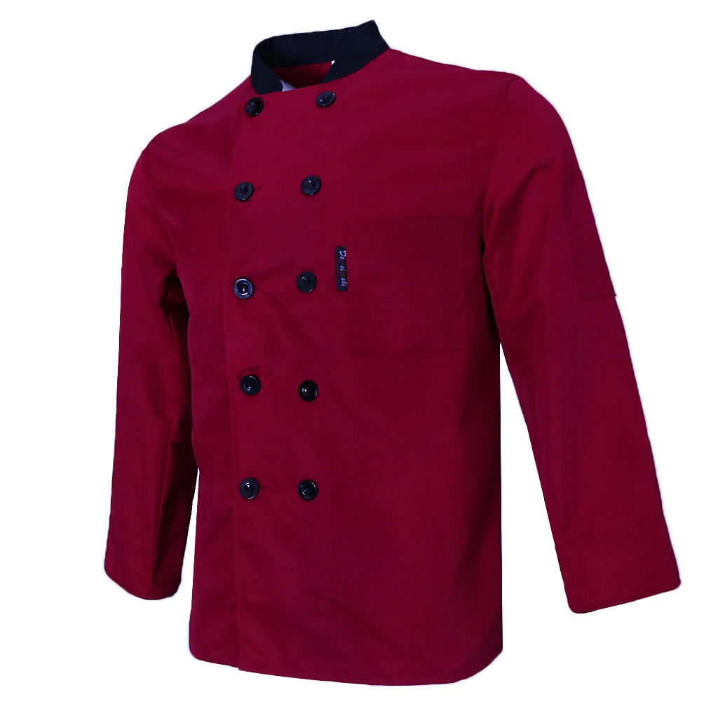 Женская Мужская куртка шеф-повара с длинными рукавами двубортная рубашка Униформа M-3XL - Цвет: Red L