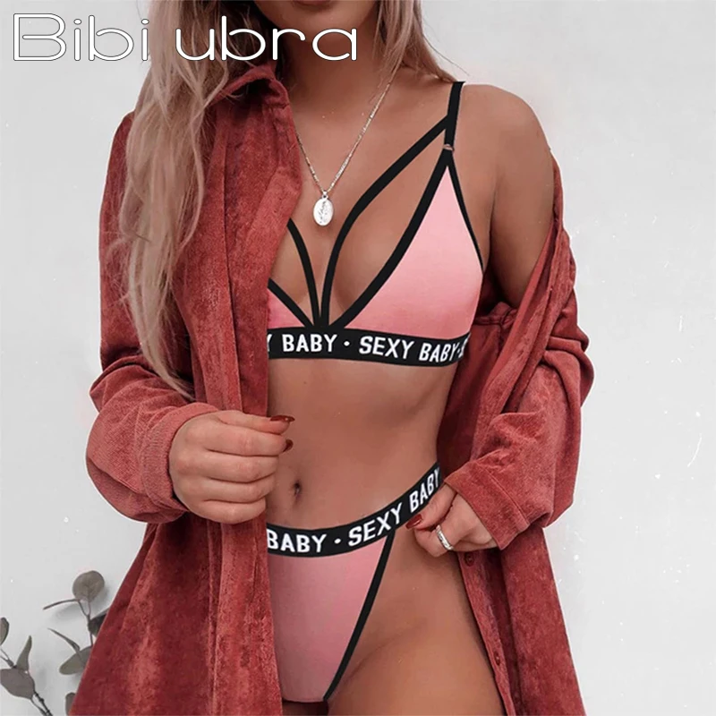 plus size underwear sets Women's Underwear Sexy Sports Bandage Corset Letter Backless Push Up Bra+thongs Panties Lingerie Girl Erotic Intimates Bras Set ethika set