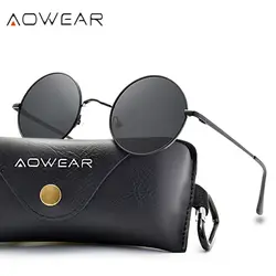 AOWEAR 2019 новые круглые солнцезащитные очки для женщин, поляризационные солнцезащитные очки в стиле панк, унисекс, модная металлическая