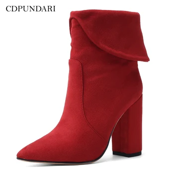 

CDPUNDARI Sexy Pointed Toe Ankle boots for women High heels boots Ladies Winter shoes Big size