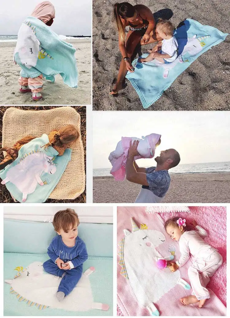 Пеленка для новорожденных, спальное одеяло с 3D единорогом, детский вязаный пляжный коврик для детей, Детский плащ, одеяло, Пеленальное Одеяло для малышей