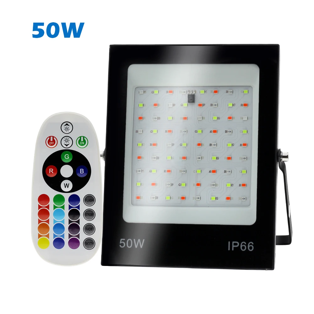 50W 100W 200W RGB Led Flood Light Waterproof 220V LED Spotlight With Remote Control For Path Garden Street Gate Outdoor Lighting external security light Floodlights