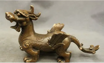 

YM 316 8" Chinese Bronze Copper Evil Spirits Winged Fly Unicorn PiXiu Wild Beast Statue