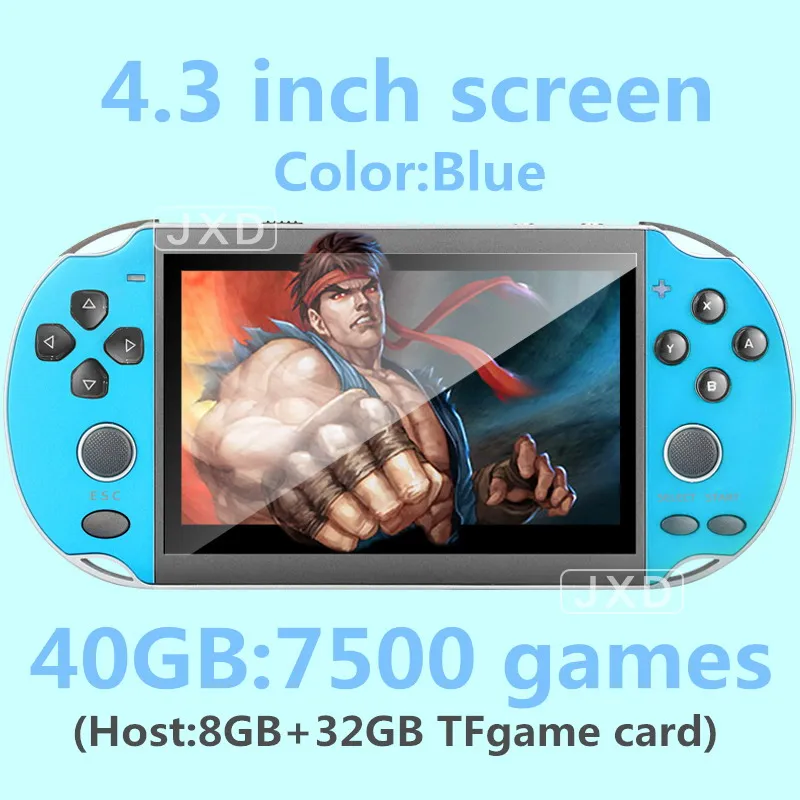 JXD Новинка 5,1 дюймов 48 ГБ 128 бит видео игровая консоль встроенные 9450 игры для cps/neogeo/gba/GB/snes/nes/sega консоль для детей mp3 MP5 - Цвет: 4.3Blue 7500 games