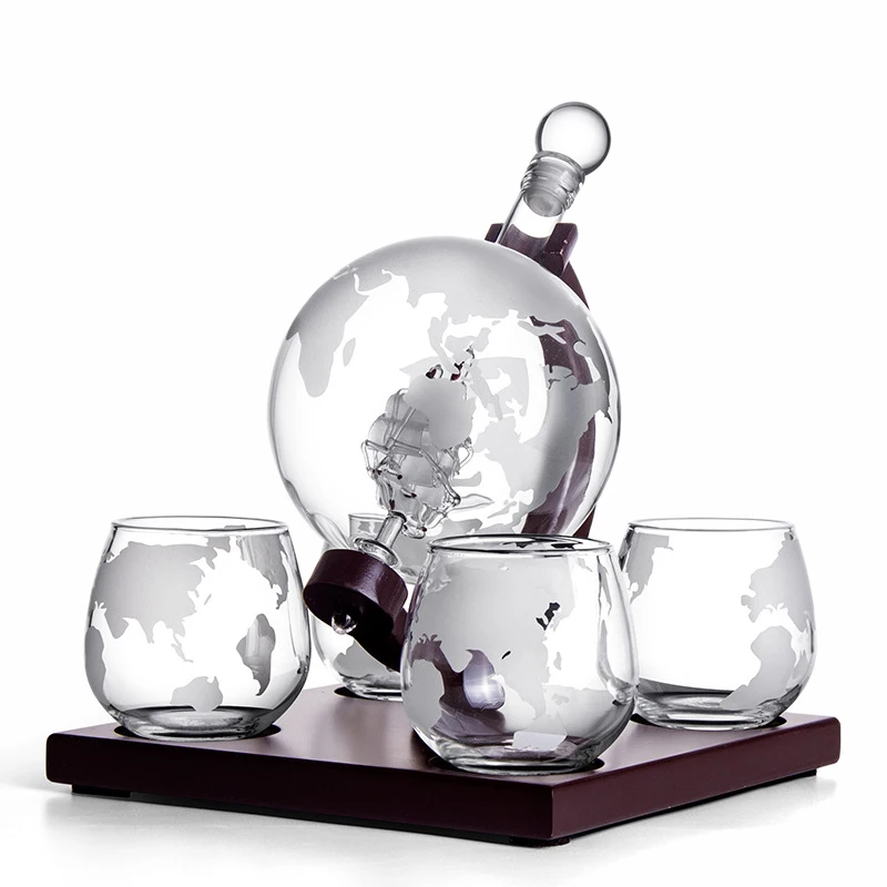 

Globe Whiskey Decanter Set 1000Ml Liquor Decanter Gift Set with 4 Globe Glass Cups Craft Wine Bottle Holder Wine Set Bar Home Pa