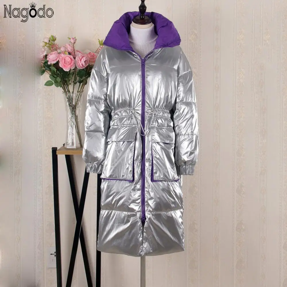 Nagodo, зимнее белое пуховое пальто для женщин,, космическое серебро, doudoune femme hiver, большие размеры, длинное пальто, утолщенная теплая Свободная куртка