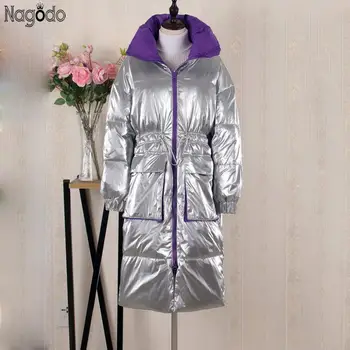 

Nagodo Winter white duck down coat women 2019 Space silver doudoune femme hiver Oversize long coats thicken warm Loose Jacket