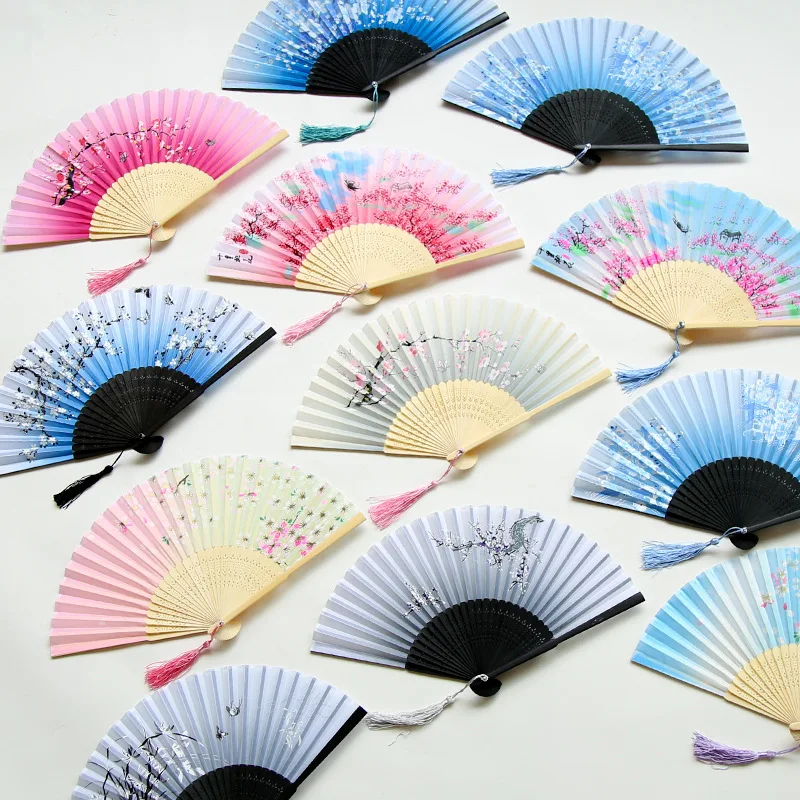 Silk Folding Fan Vintage Style Chinese Japanese Pattern Art Craft Gift Home Decoration Dance Hand Decorative folding fan hand fan silk fans
