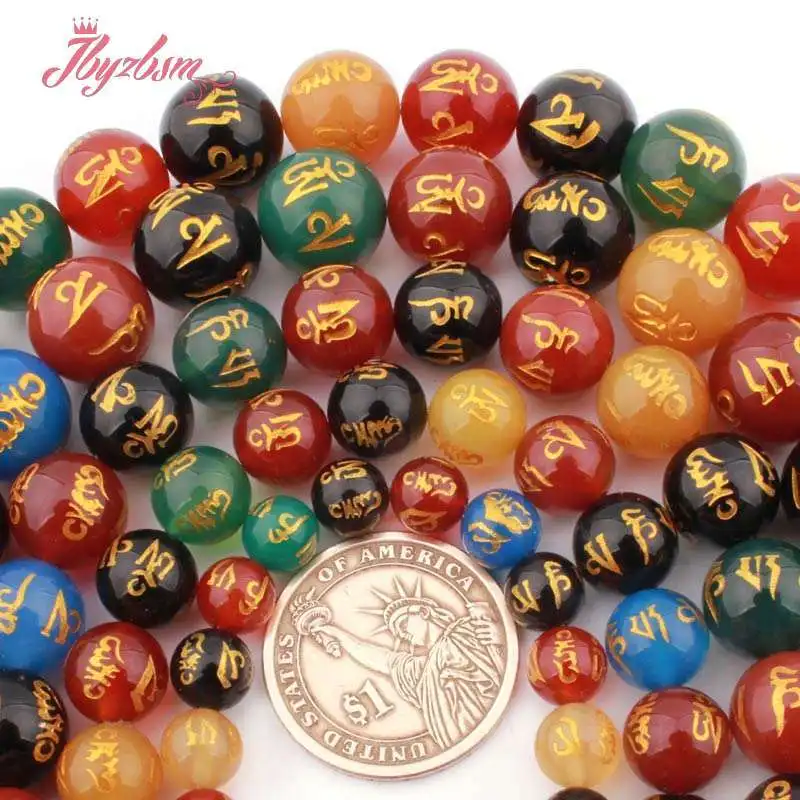 

Round Multicolor Mantra Tibetan Agates Loose Natural Stone Beads for DIY Accessories Charm Necklace Bracelets Jewelry Making 15"