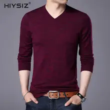 HIYSIZ с v-образным вырезом из шерсти с длинными рукавами, в полоску, с Однотонный свитер Мода Стиль осень-зима Повседневное уличная теплый пуловер Для мужчин SW034