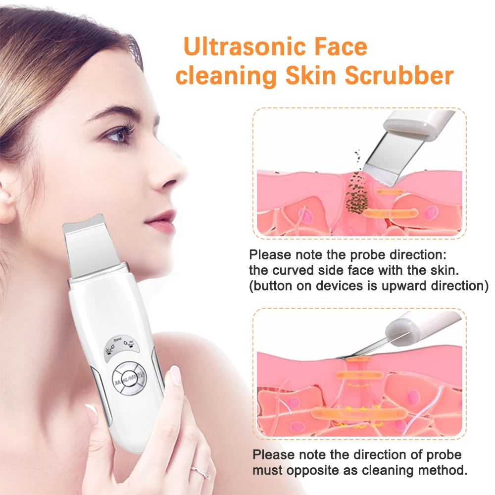 Home Use Ultrasonic Skin Scrubber Face Cleaner Deep Face Cleaning Pore Peeling Blackhead Removal Ultrasonic Skin Scrubber