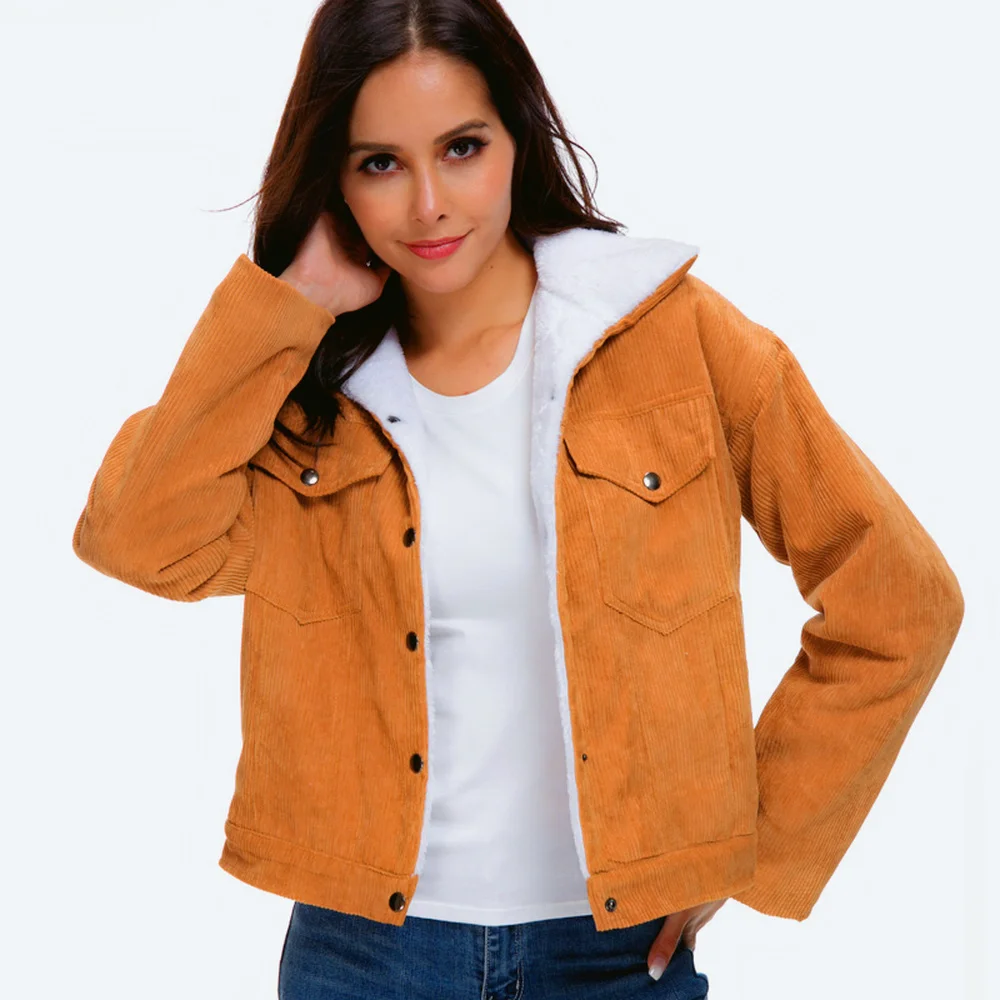 

Autumn Winter Jacket for women fashion streetwear coats Harajuku Solid color Fleece Thick Loose Lapel Women Coat